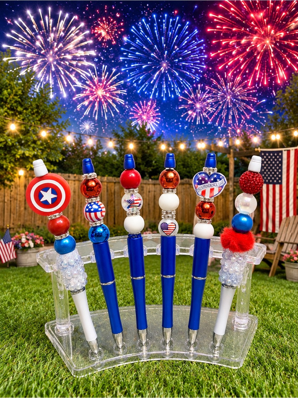 Patriotic Red White Blue Beaded